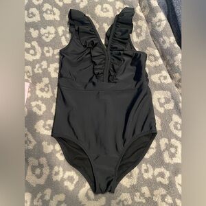 Black Ruffled One-Piece Swimsuit